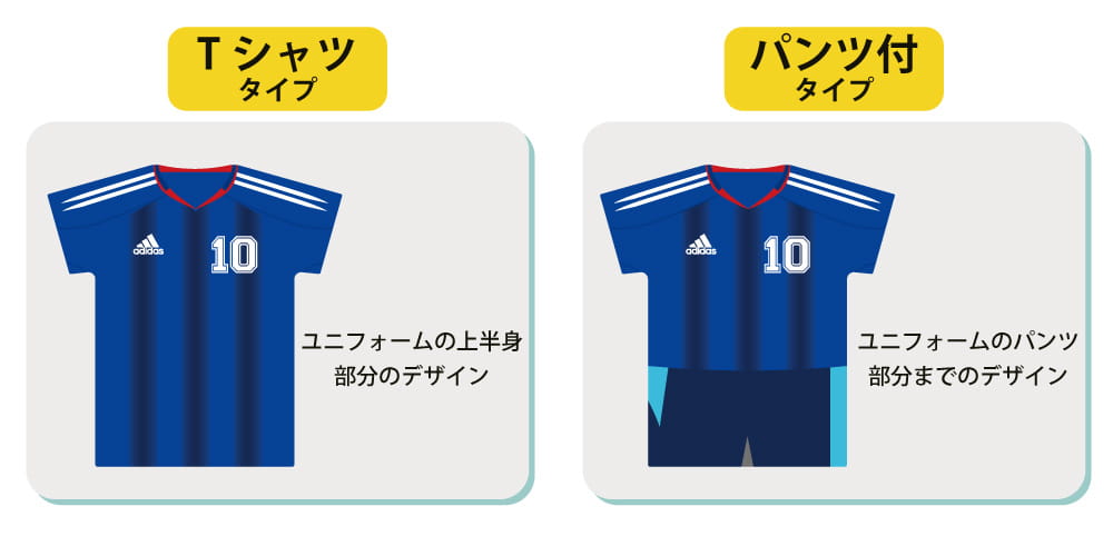 ユニフォームデザインのTシャツ型・パンツ付型